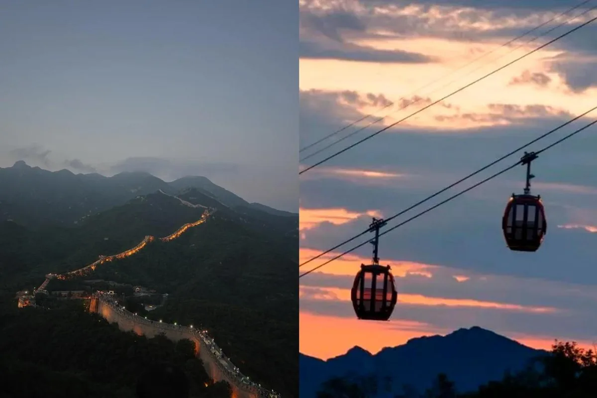 The cable car at sundown, silhouetted over the ridge