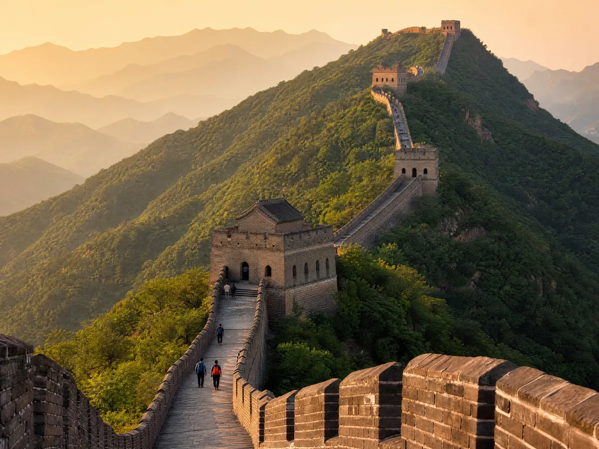 The restored Mutianyu stretch of the Great Wall at golden hour